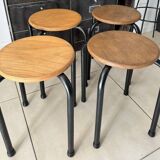 Series of 4 metal and wood school stools