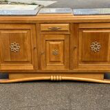 Parisian Art Deco sideboard with 2 sections in solid oak and marble, 1940
