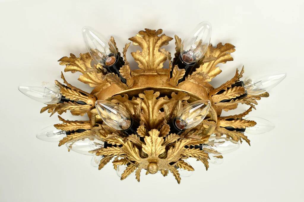 Plafonnier à deux niveaux en feuille d'or par Banci Firenze
