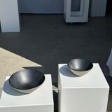 Duo of gray Indonesian ceramic bowls or salad bowls