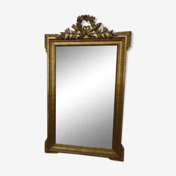 Miroir XIXème en stuc doré et glace biseautée 84 x 140 cm