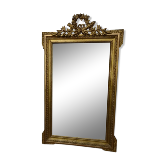 19th century mirror in golden stucco and bevelled ice 84 x 140 cm