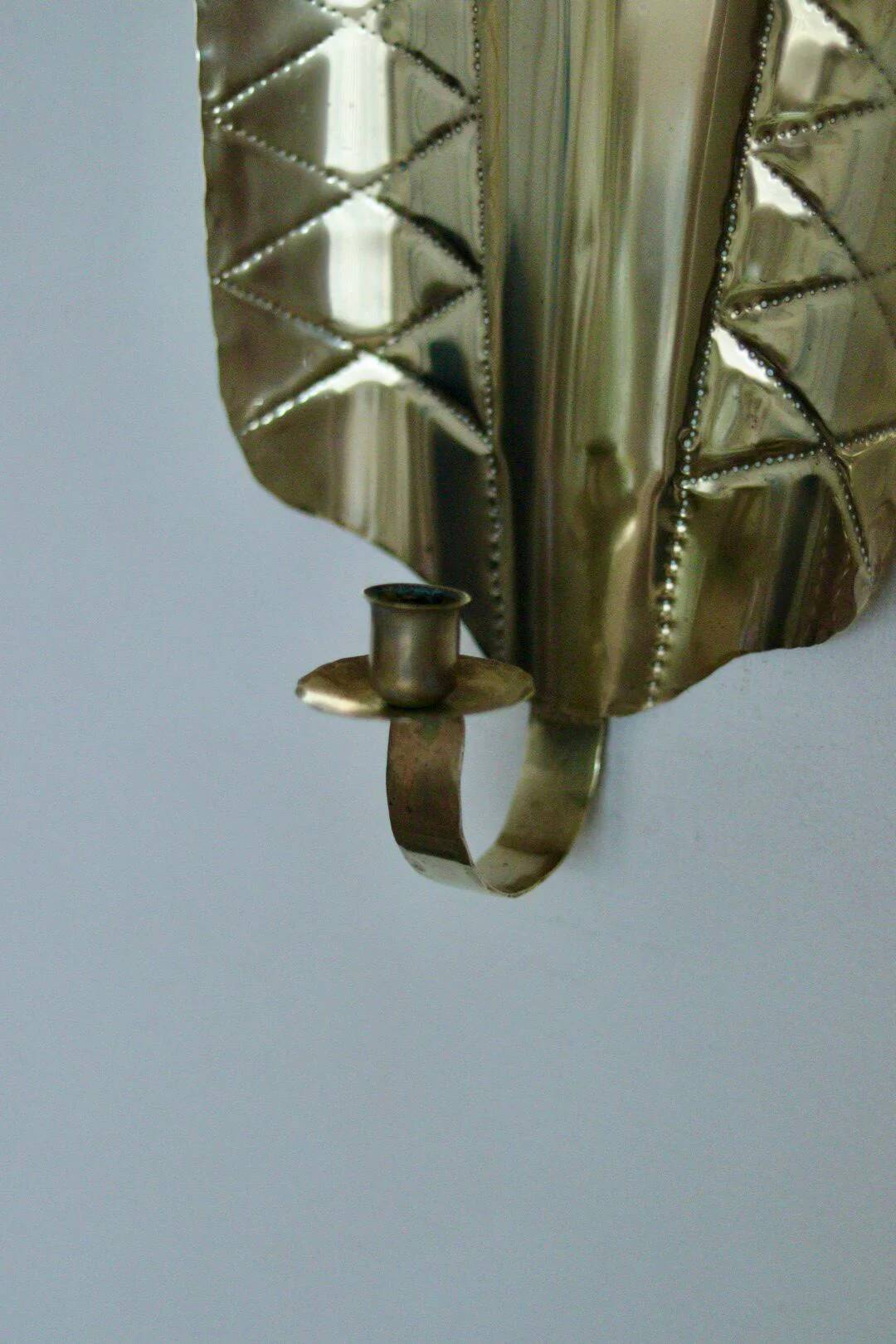 Pair of mid-century Swedish brass shield shape sconces