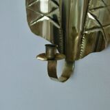 Pair of mid-century Swedish brass shield shape sconces