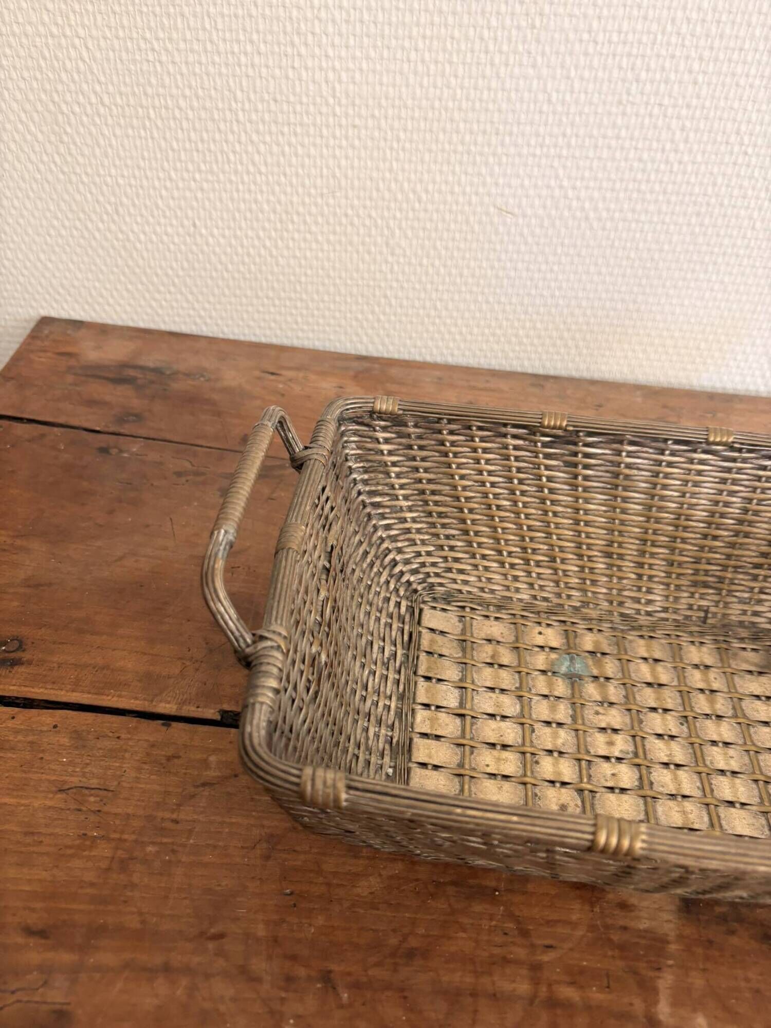 Vintage 1950s silver metal braided fruit basket