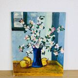 Still life painting bouquet of flowers and apples