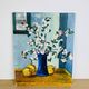 Still life painting bouquet of flowers and apples