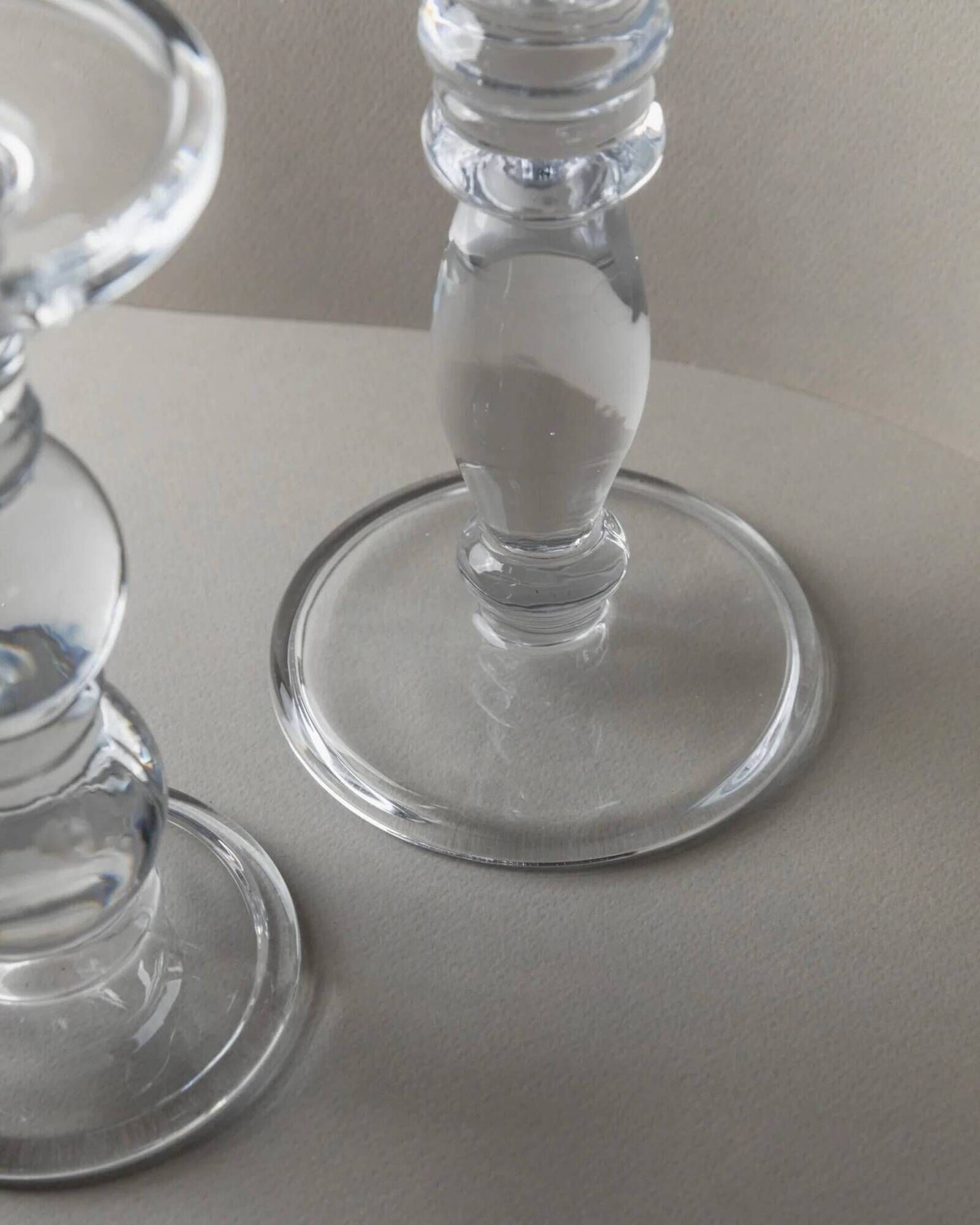Two Clear Glass Candle Holders, 1990s Italy - Simple Timeless Ball Design, Retro Table Decor Gift