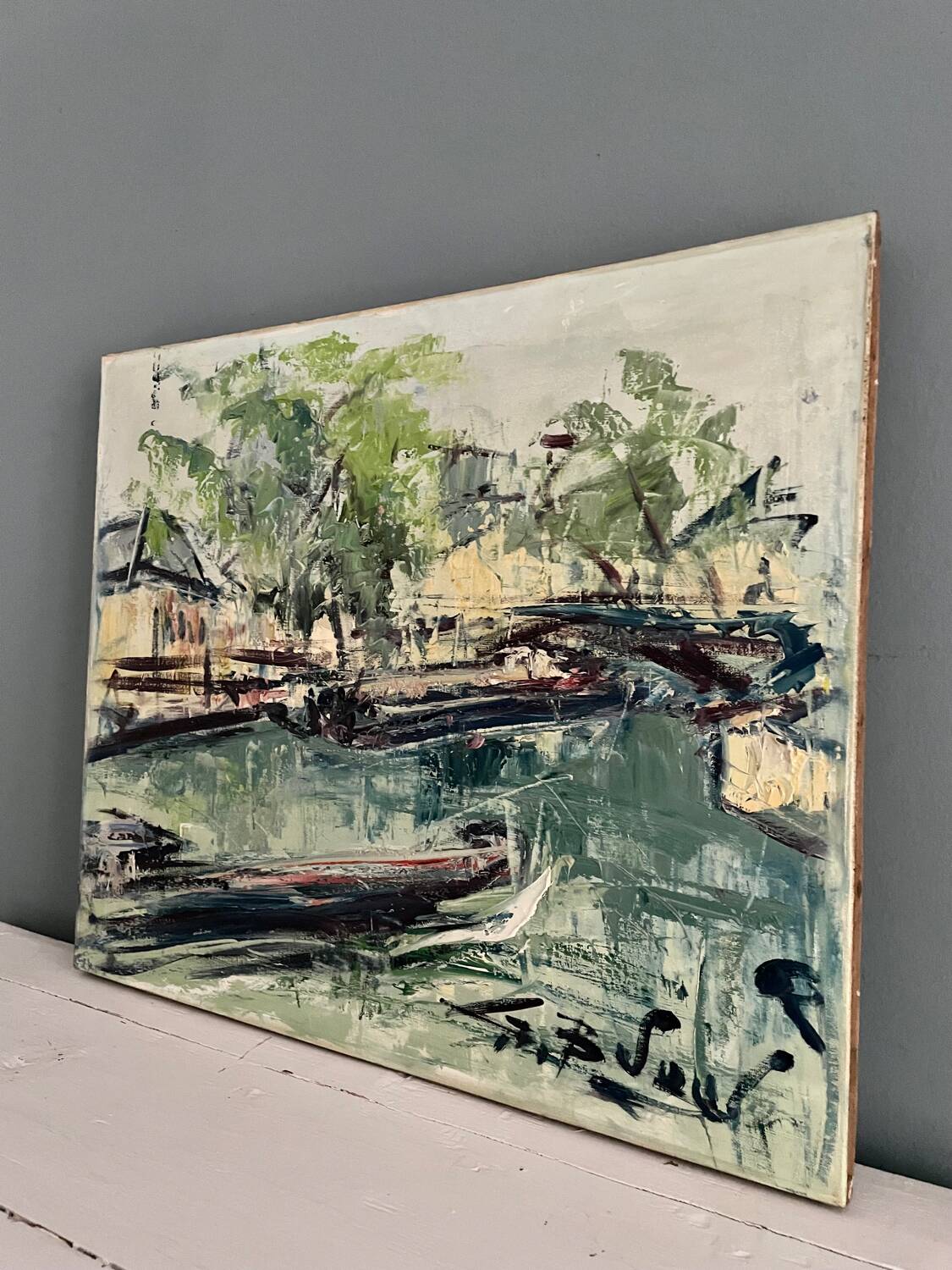 Oil on canvas, the Canal Saint-Martin in Paris