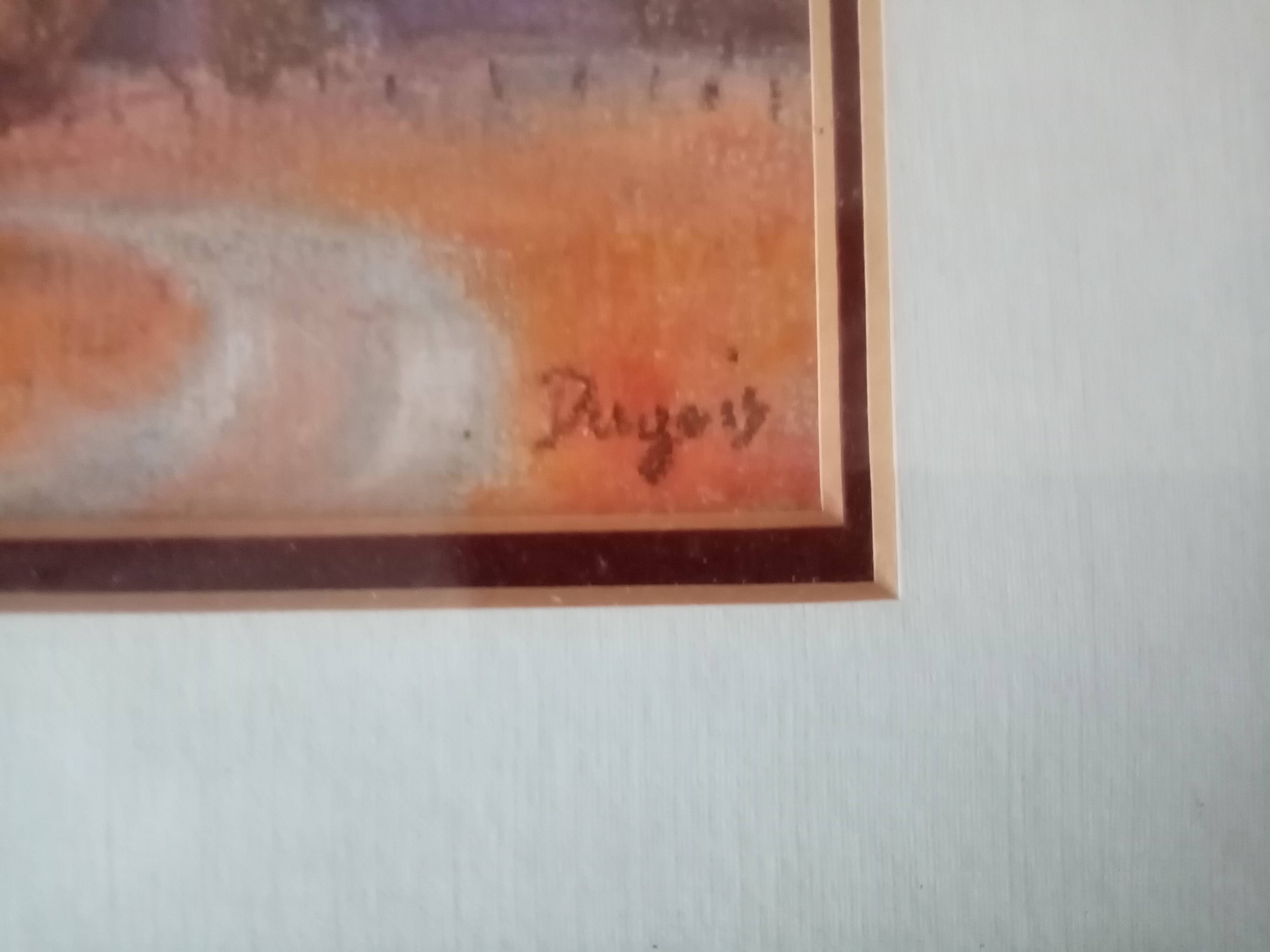 Old pastel painting of Vosges landscape signed Antoine Dugois