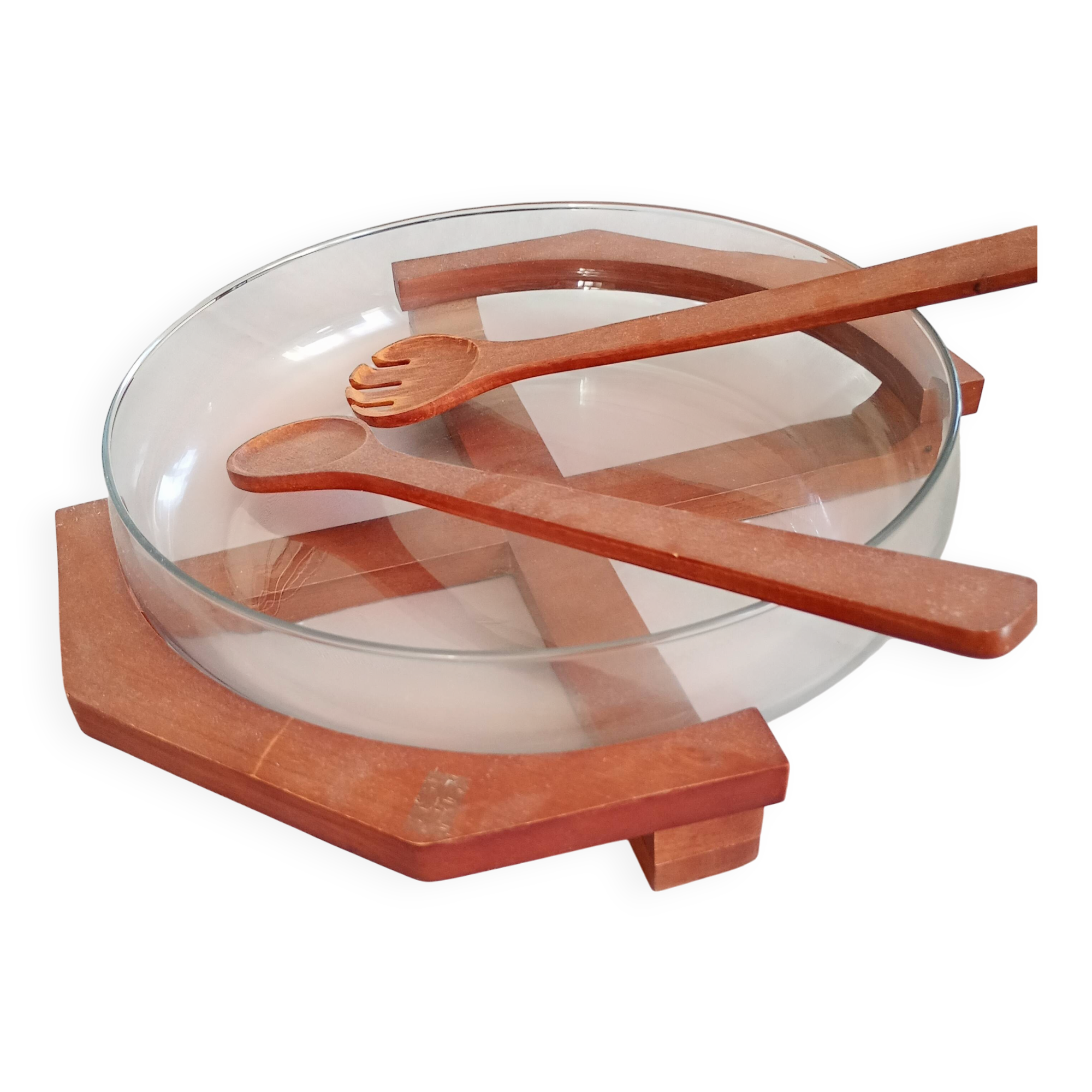 large convivial salad bowl in teak and glass