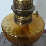 Amber glass kerosene lamp and pewter foot