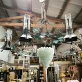 Large and large chandelier in wrought iron and glass circa 1980/90