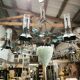 Large, heavy wrought iron and glass chandelier, circa 1980/90