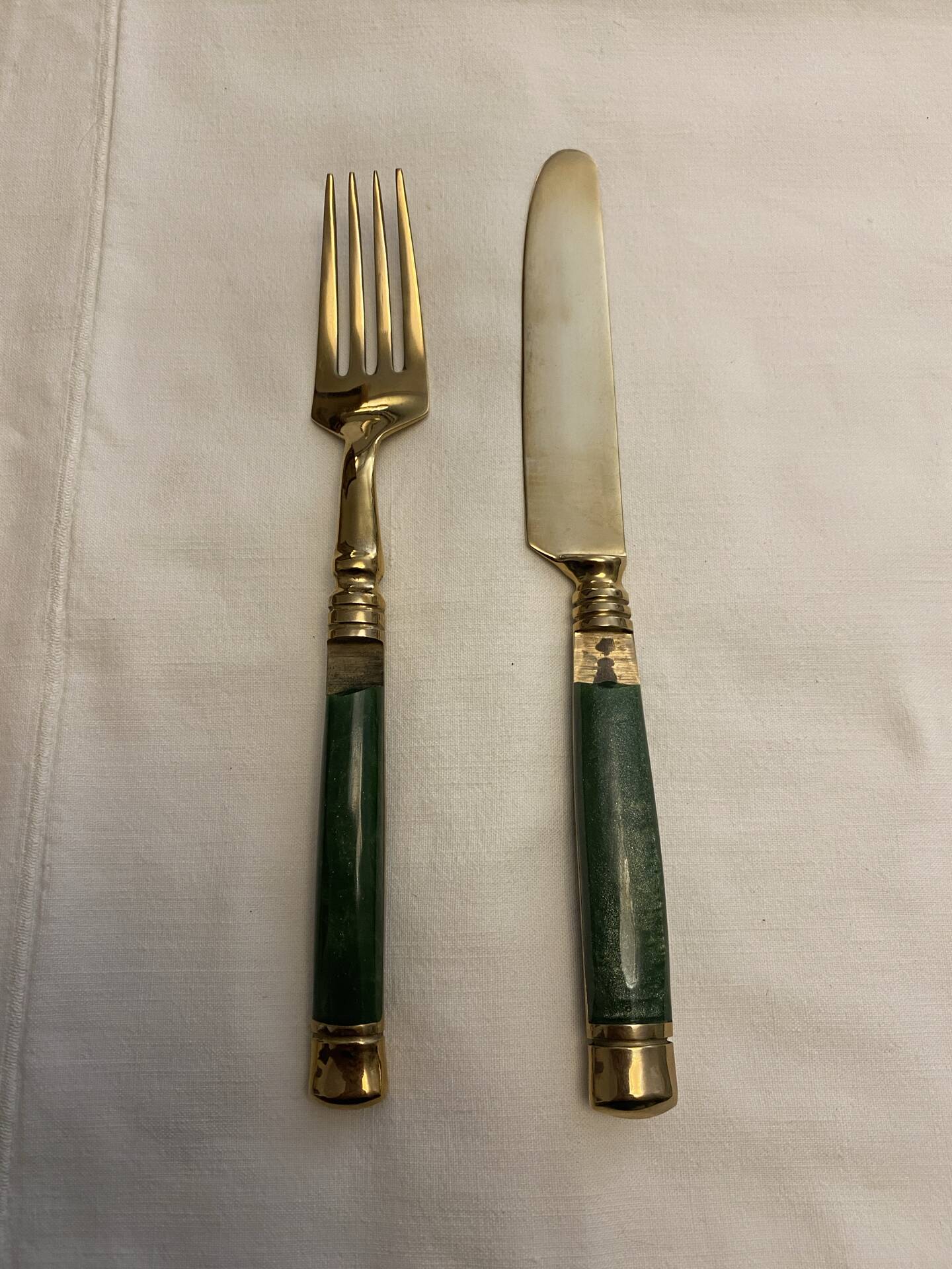 Ménagère Vintage Laiton & Teck Style Mid-Century – 1960/1970 – Manches