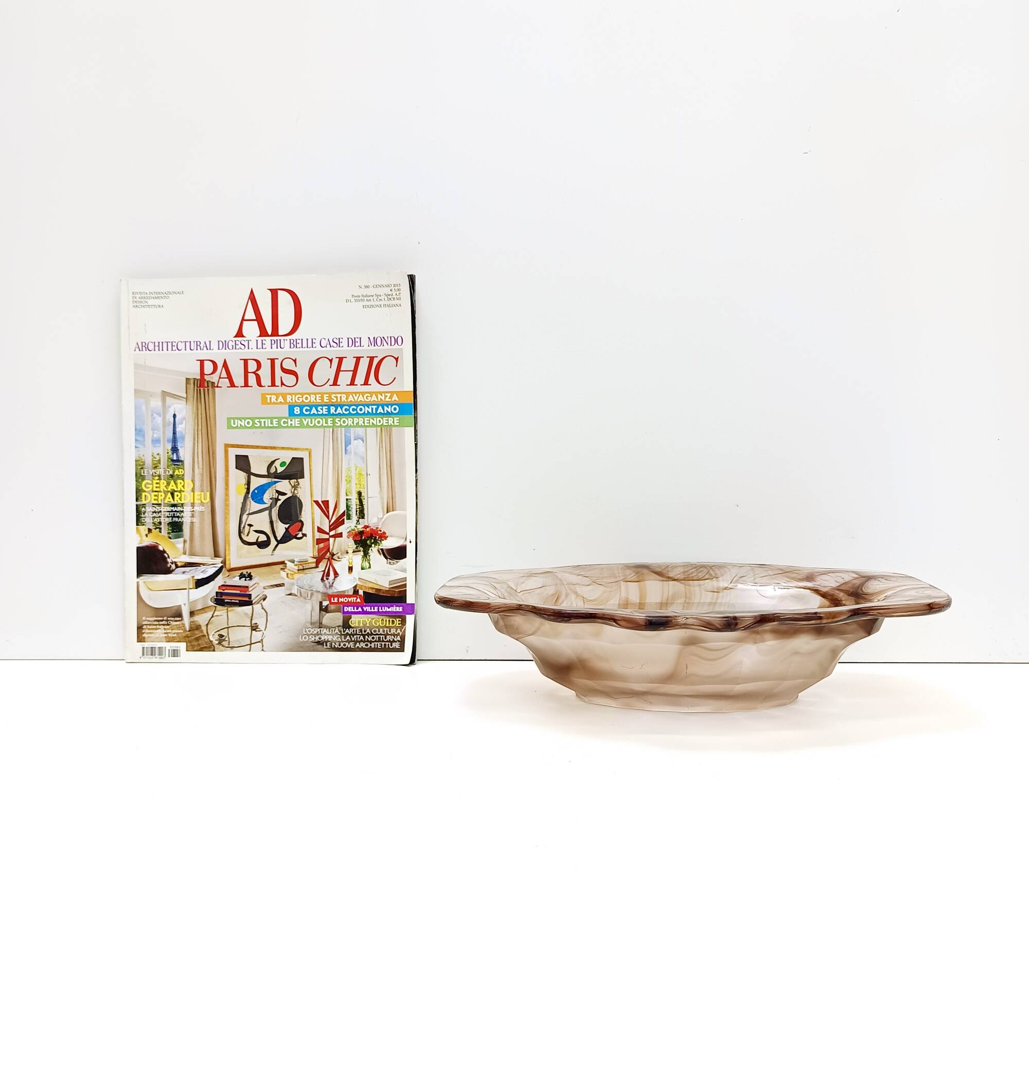 Sepia Cloud Glass Trinket Bowl or Centerpiece by George Davidson, United Kingdom