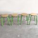 Lot de 4 tabourets vintage métal vert et bois