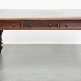 Antique English Oak Writing Desk / Partner Desk with a Leather Top