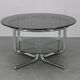 1970s Italian chrome tubular coffee table with smoked glass, round