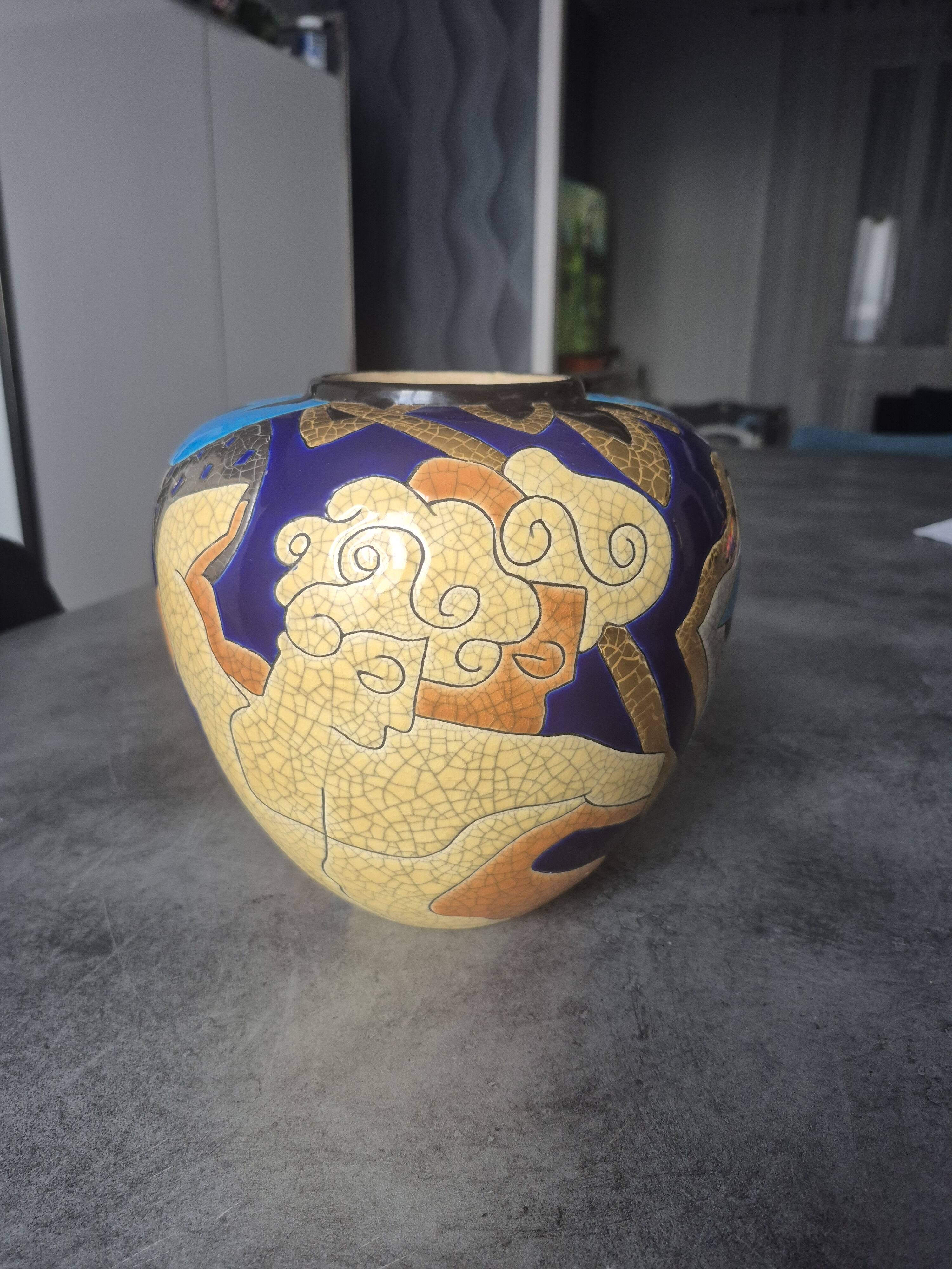 Round vase Émaux de Longwy - 'Theos' decor by Umberto - Art Deco