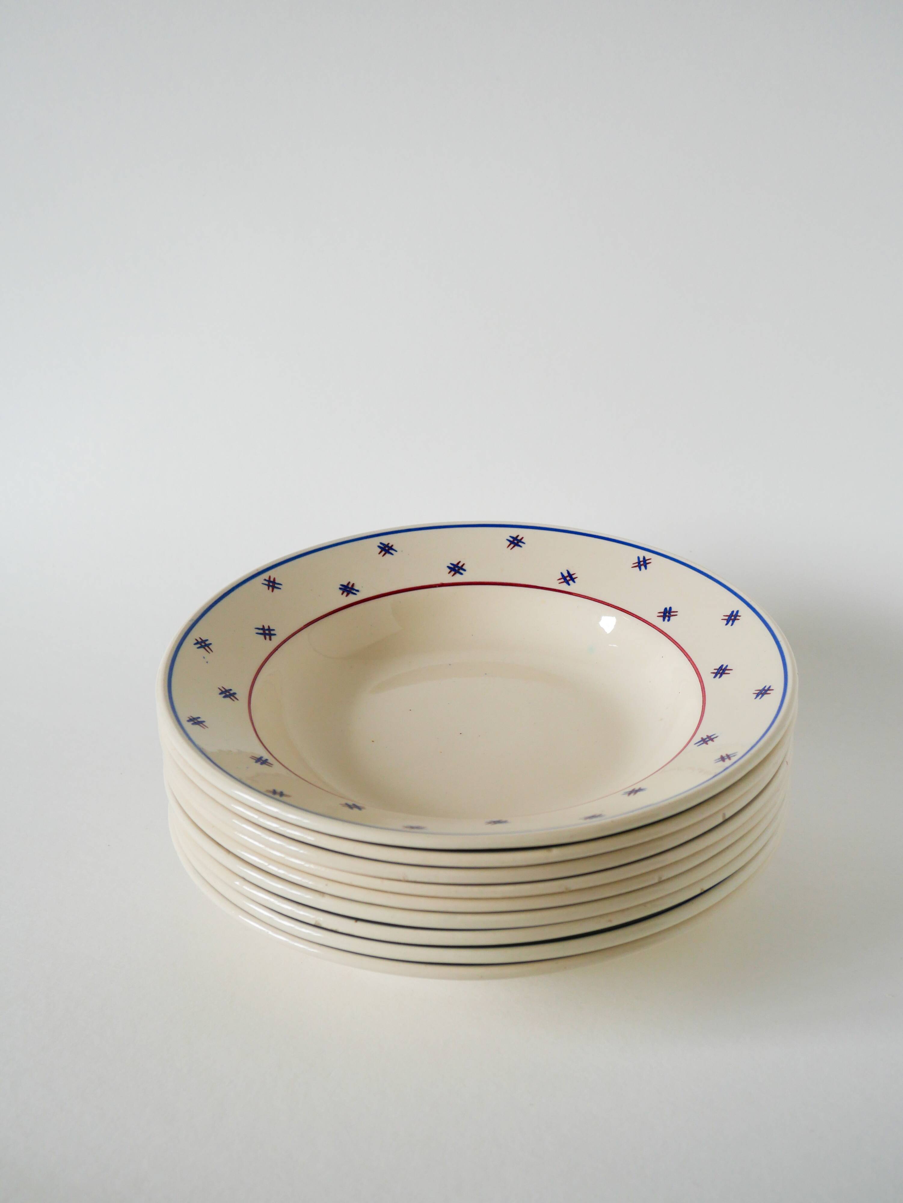Lot of 9 soup plates, Lunéville model E Pierrée, 1940