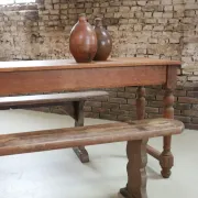 Long antique oak table with turned legs – 239 cm