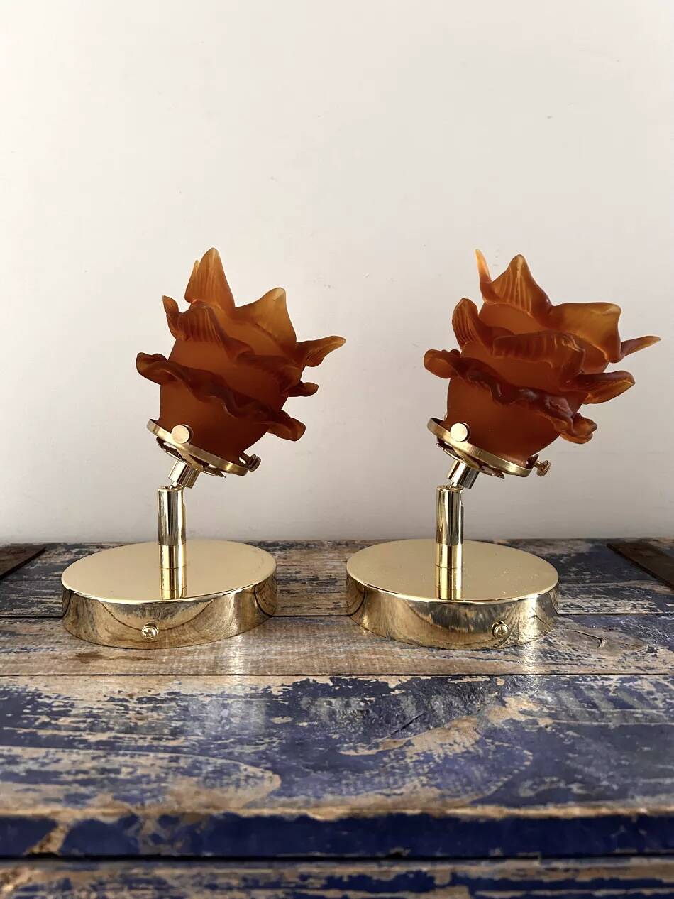 Pair of amber tulip wall sconces