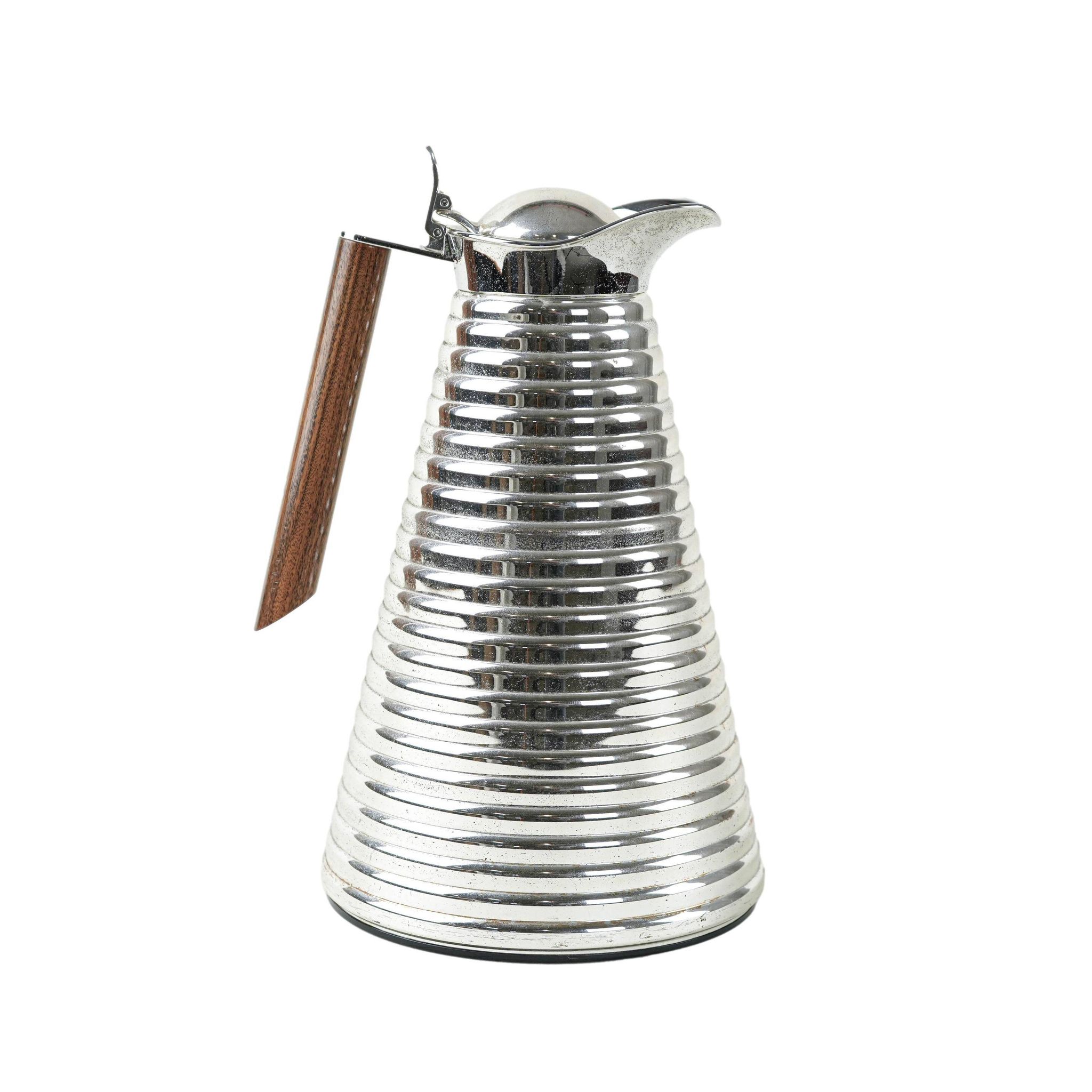 Alfi thermal carafe in ribbed silver metal with wooden handle, Germany