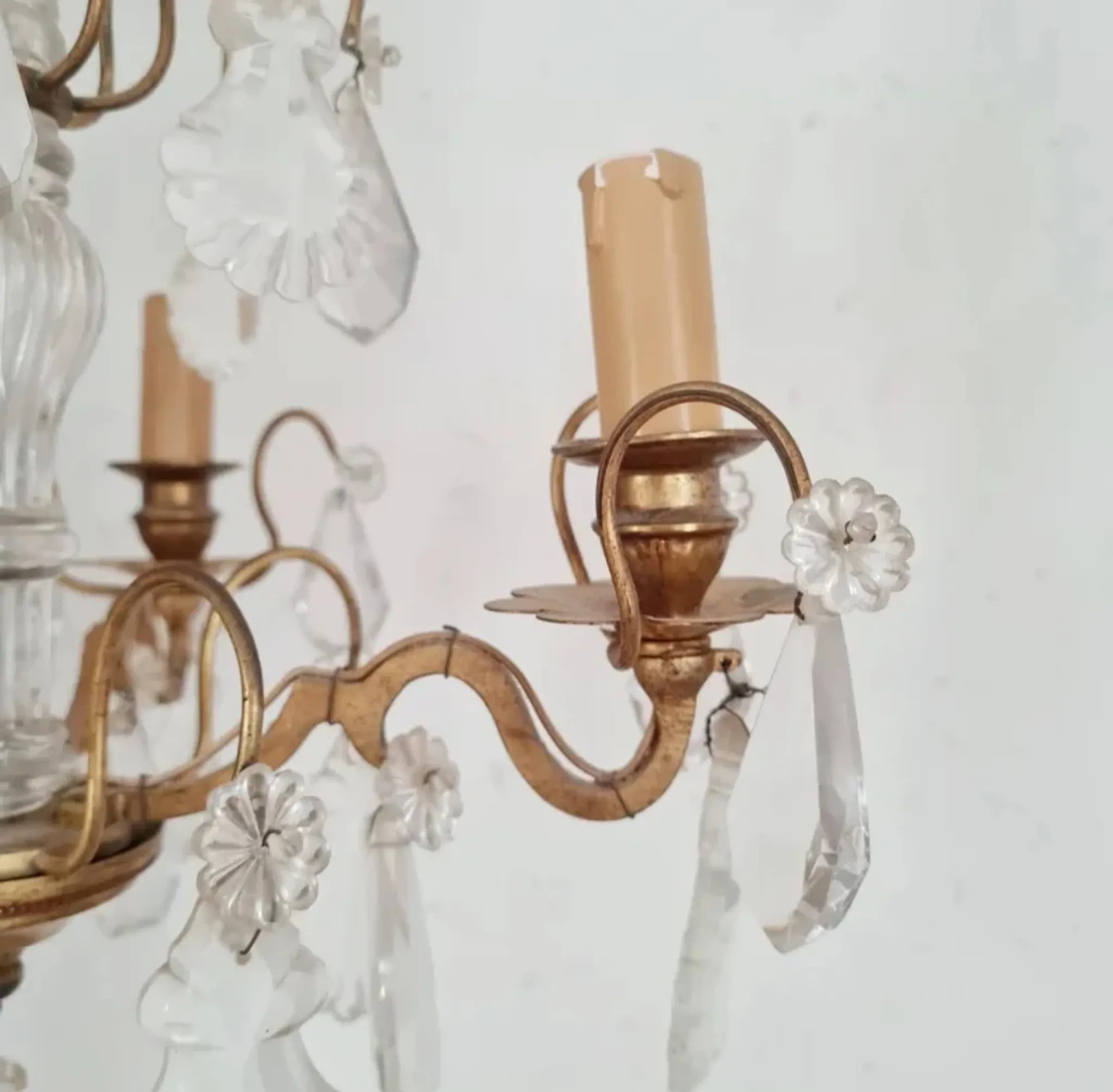 Antique Glass & Gilded Metal Chandelier 1900