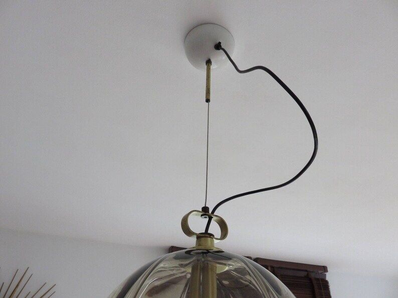 Peill & putzler suspension smoked glass and brass 70s