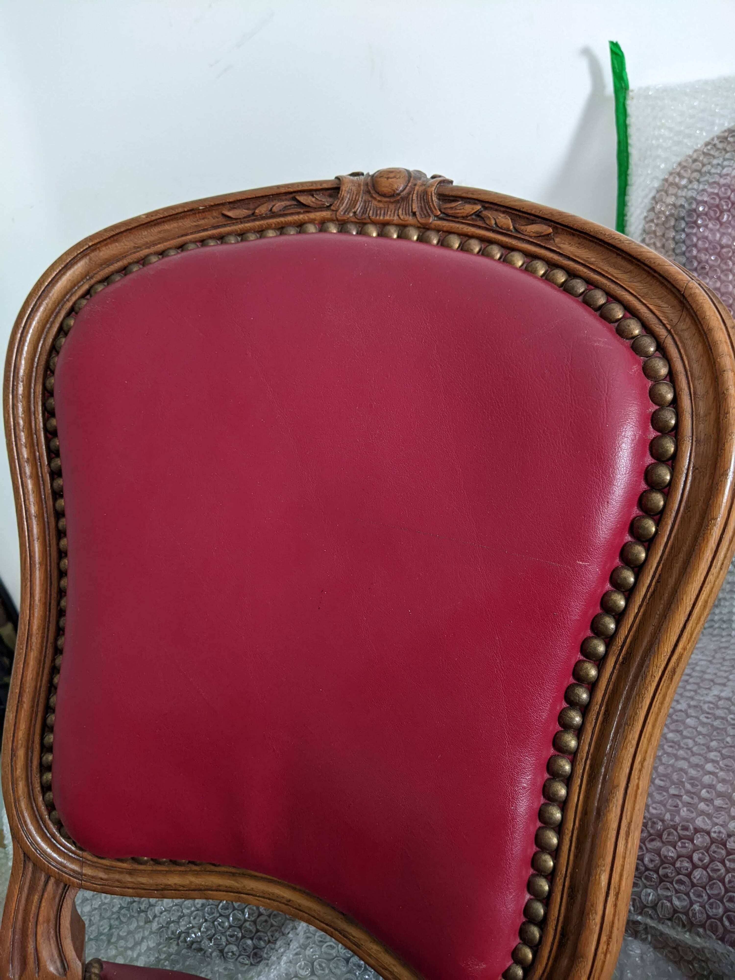 Set of Louis XV Cabriolet Chairs – Carved Wood & Bordeaux Leather