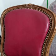 Set of Louis XV Cabriolet Chairs – Carved Wood & Bordeaux Leather