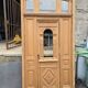 19th-century solid oak entrance door with three openings, including frame.