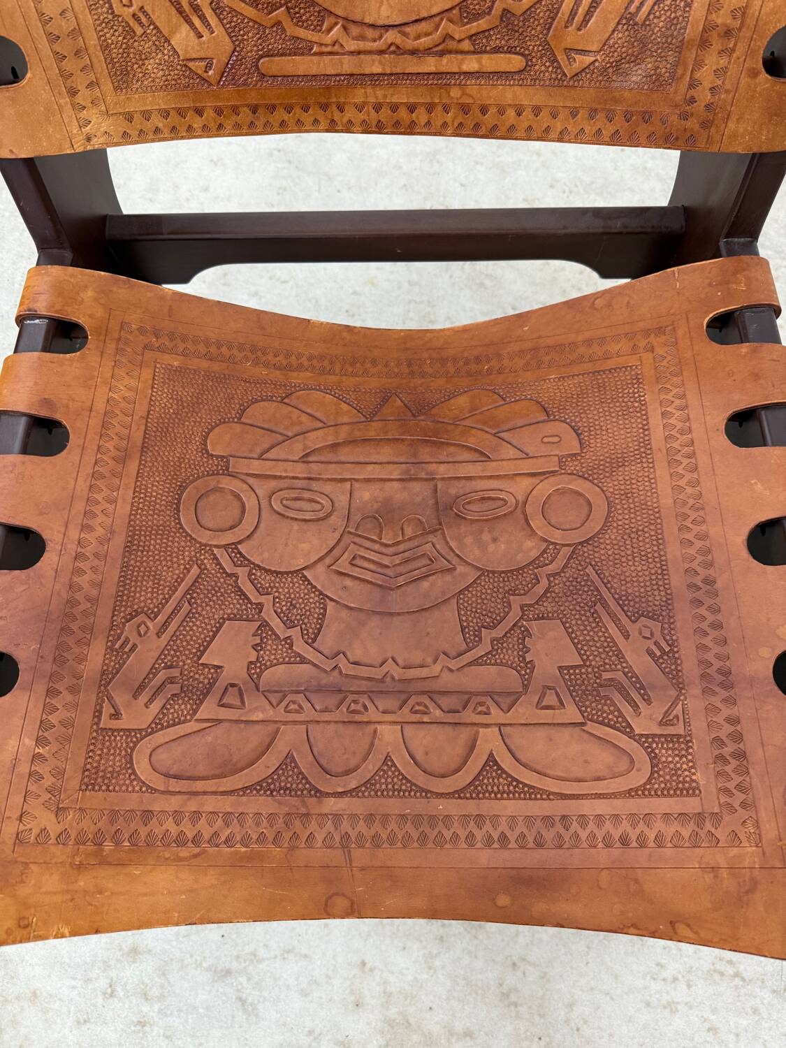 Vintage teak and leather armchair design Angel Pazmino brand Ecuador vintage 1960