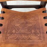 Vintage teak and leather armchair design Angel Pazmino brand Ecuador vintage 1960