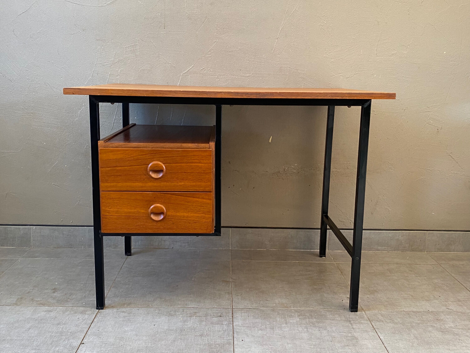Vintage teak and metal desk