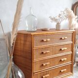 Vintage rattan chest of drawers circa 70s