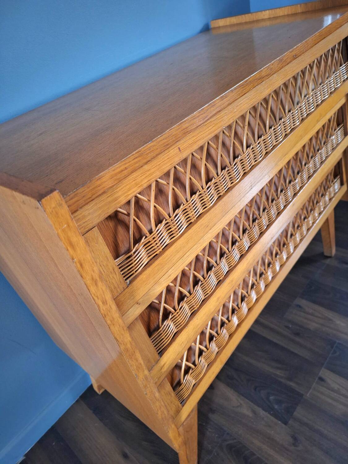 Vintage rattan chest of drawers, antique furniture