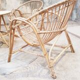 Rattan armchairs and table