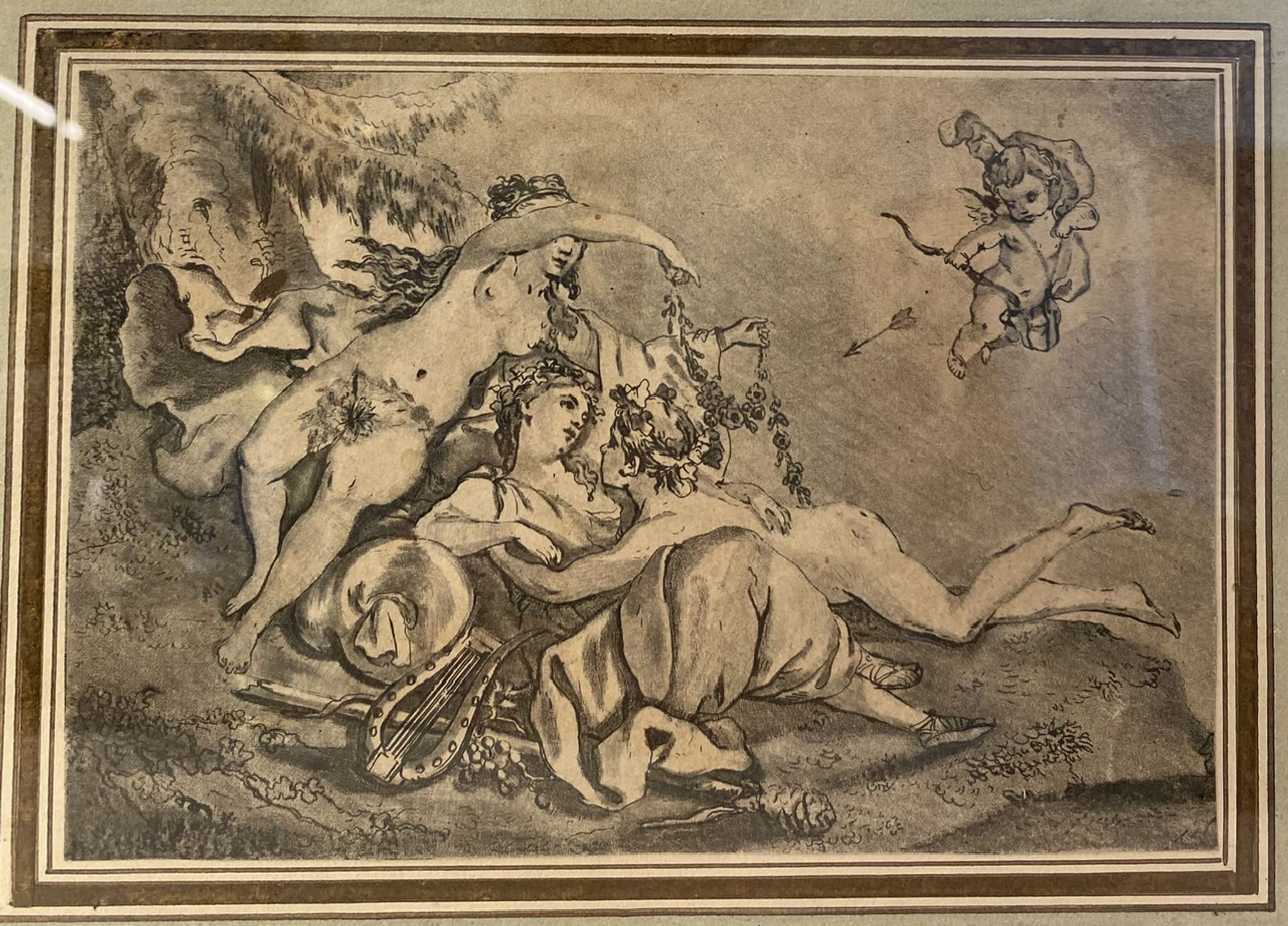 Antique print, Venus and Cupid after Francois Boucher early XX century
