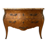 Louis XV tomb commode in marquetry wood and marble