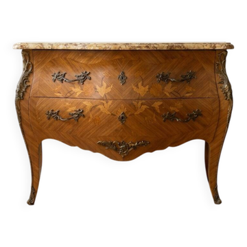 Commode tombeau Louis XV en bois marqueté et marbre