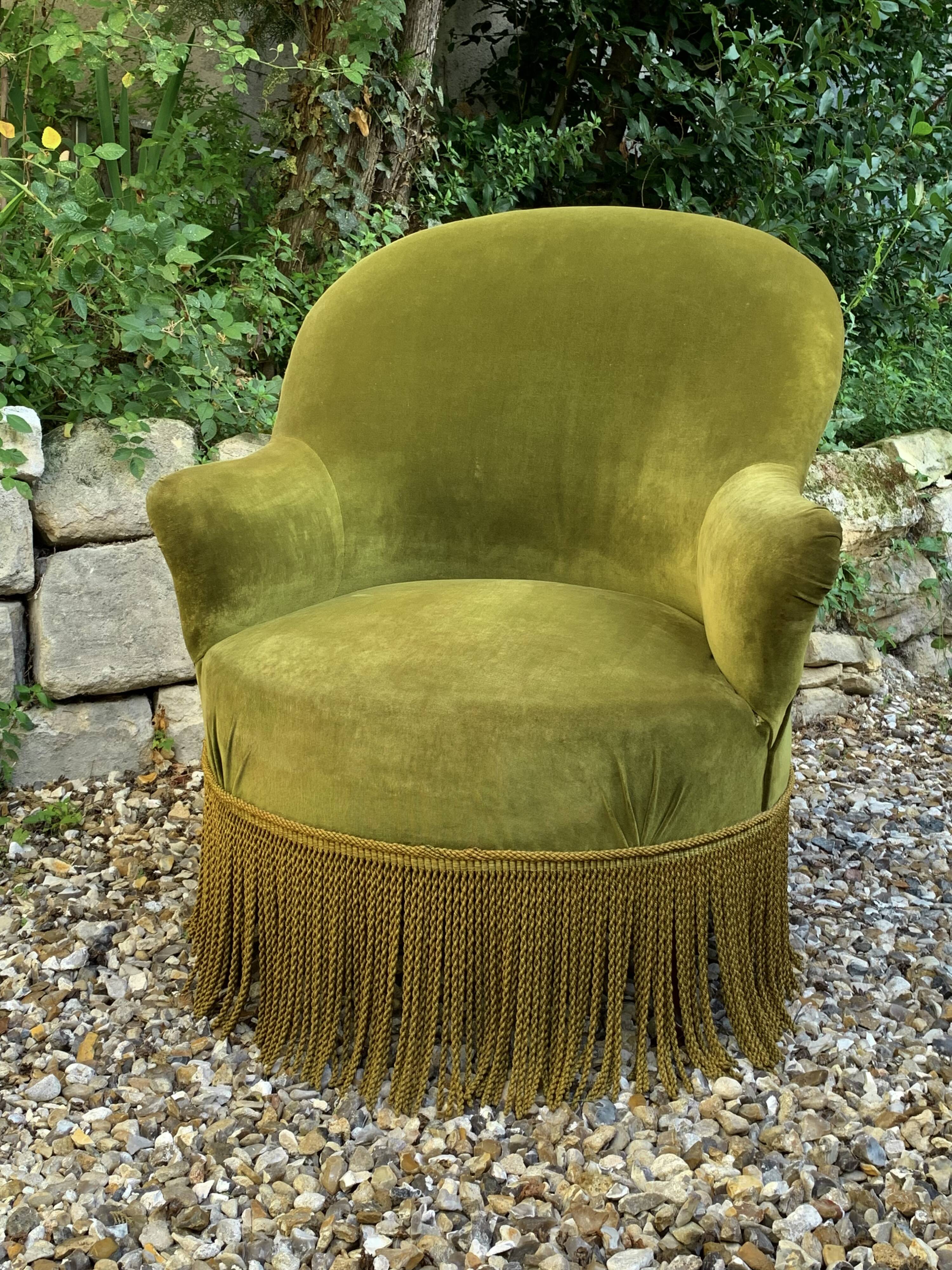 Vintage green velvet toad armchair