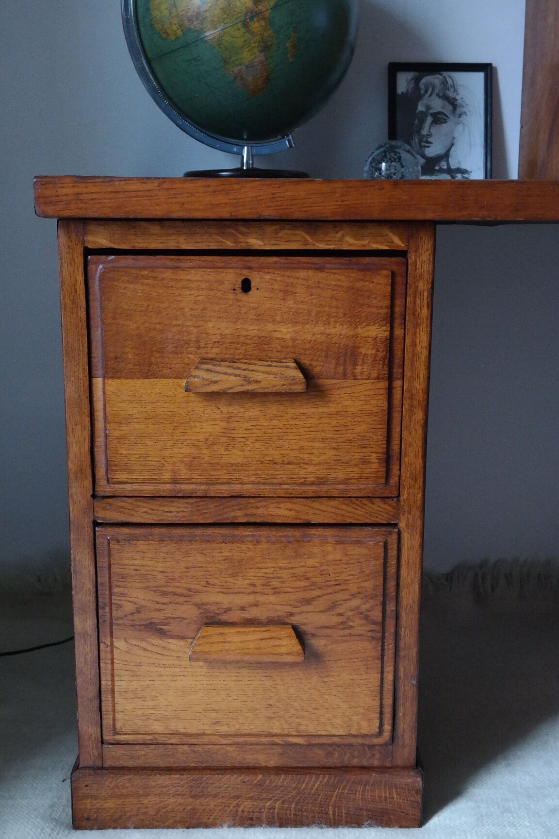 Bureau caisson d'atelier vintage en chêne