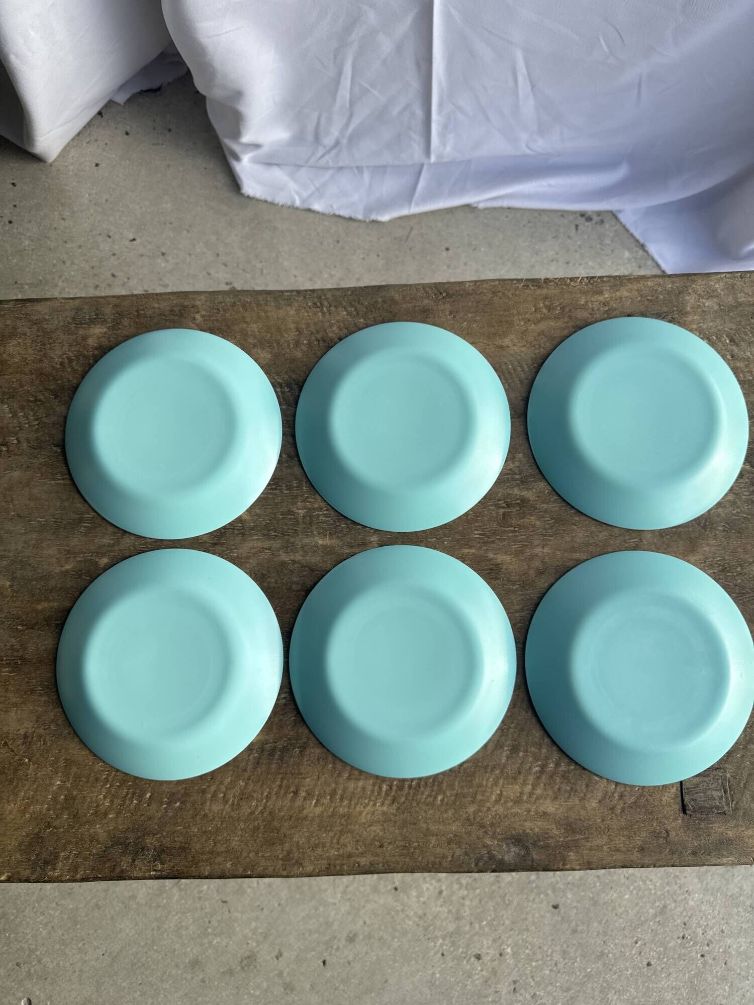 Set of 6 vintage turquoise blue dessert plates D18