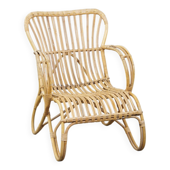 Vintage 1950s Dutch design rattan armchair with organic shapes