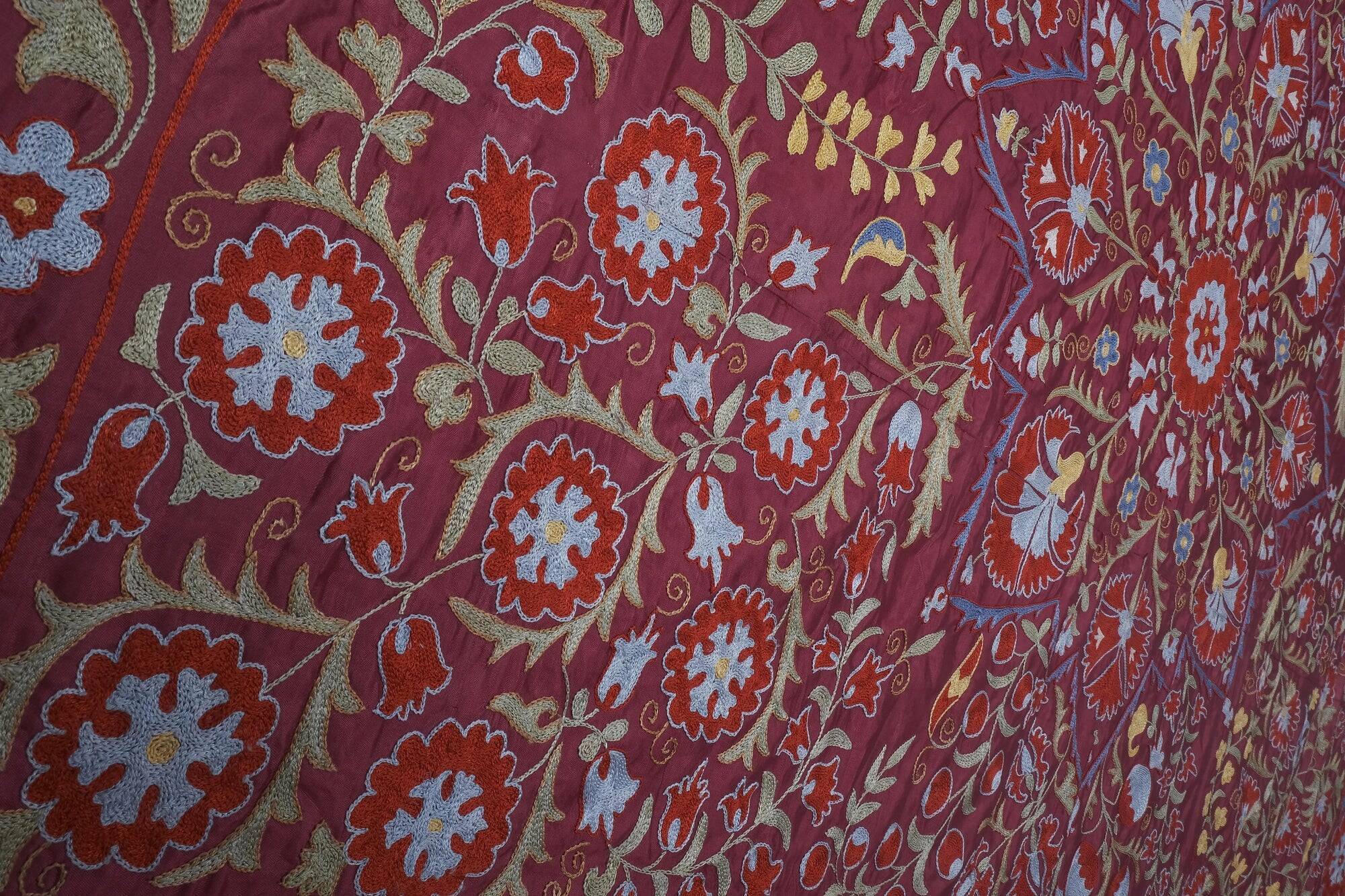 Vintage hand-embroidered Uzbek Suzani 237x300 cm