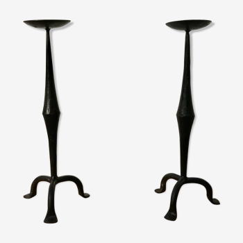 Pair of wrought iron candlesticks black gothic