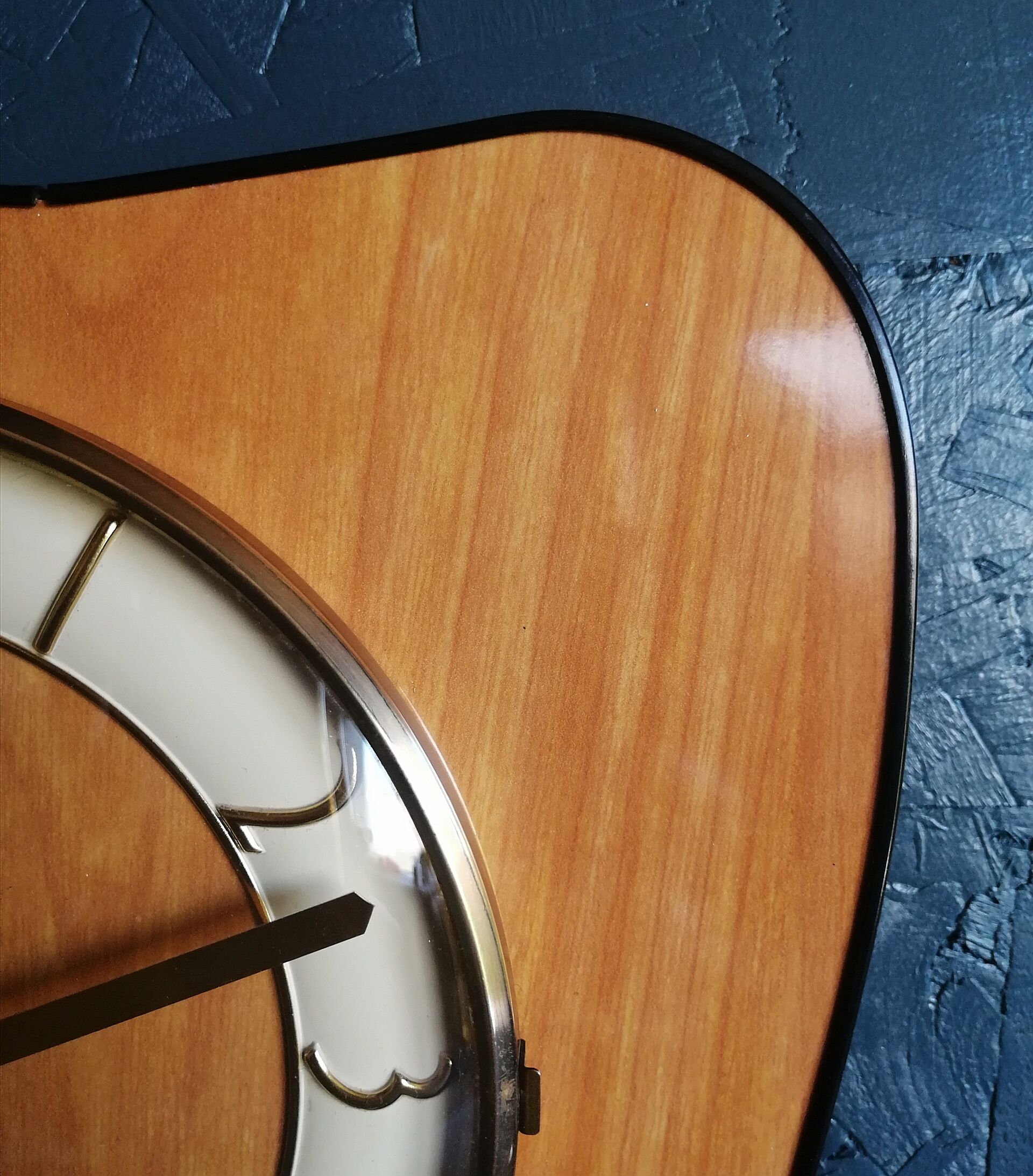 Clock formica vintage asymmetrical silent wall clock "Etling wood"