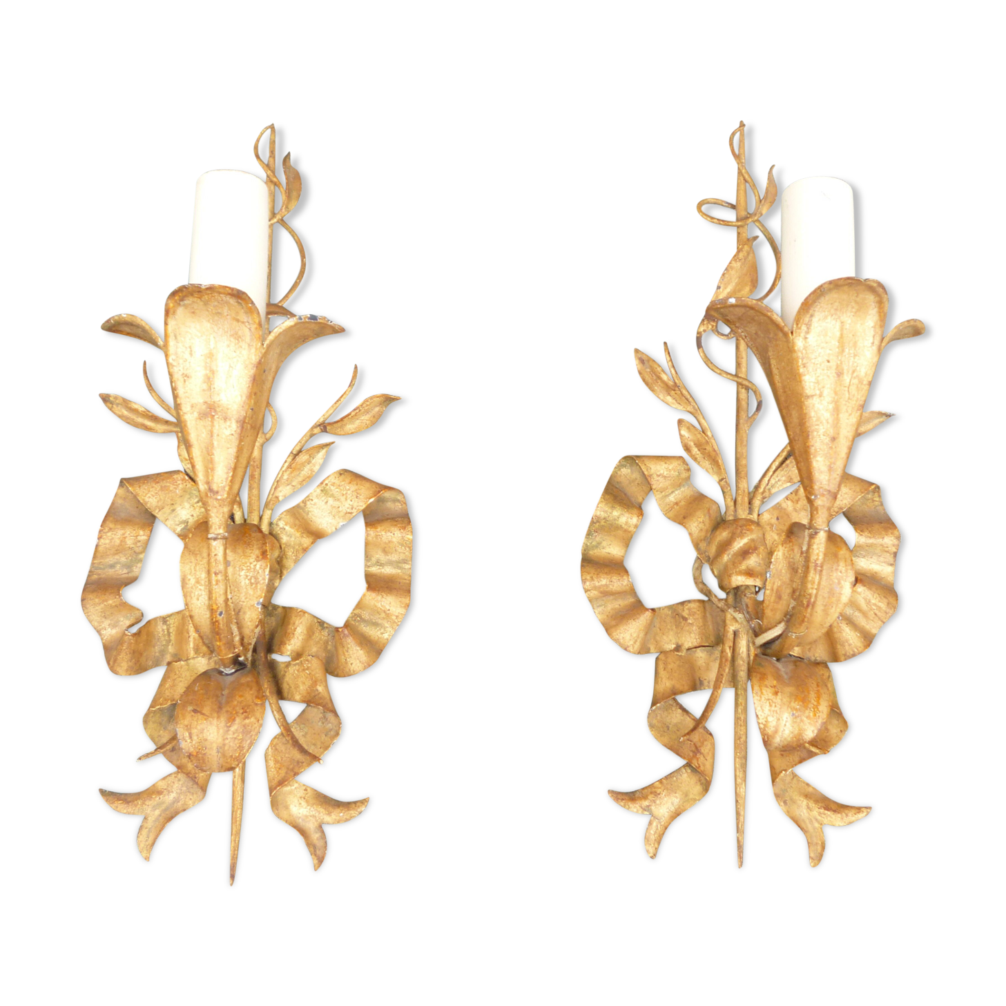 Pair of wall lamps gold patinated vintage metal